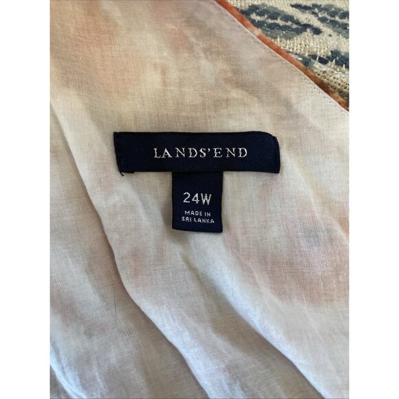 Lands' End Floral Smocked Tank Dress 3X 24W Plus Size Midi V-Neck 100% Cotton - Picture 6 of 11